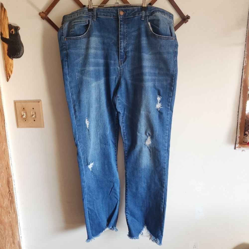 Risen Distressed Boyfriend Blue Jean Stretchy Denim 3XL